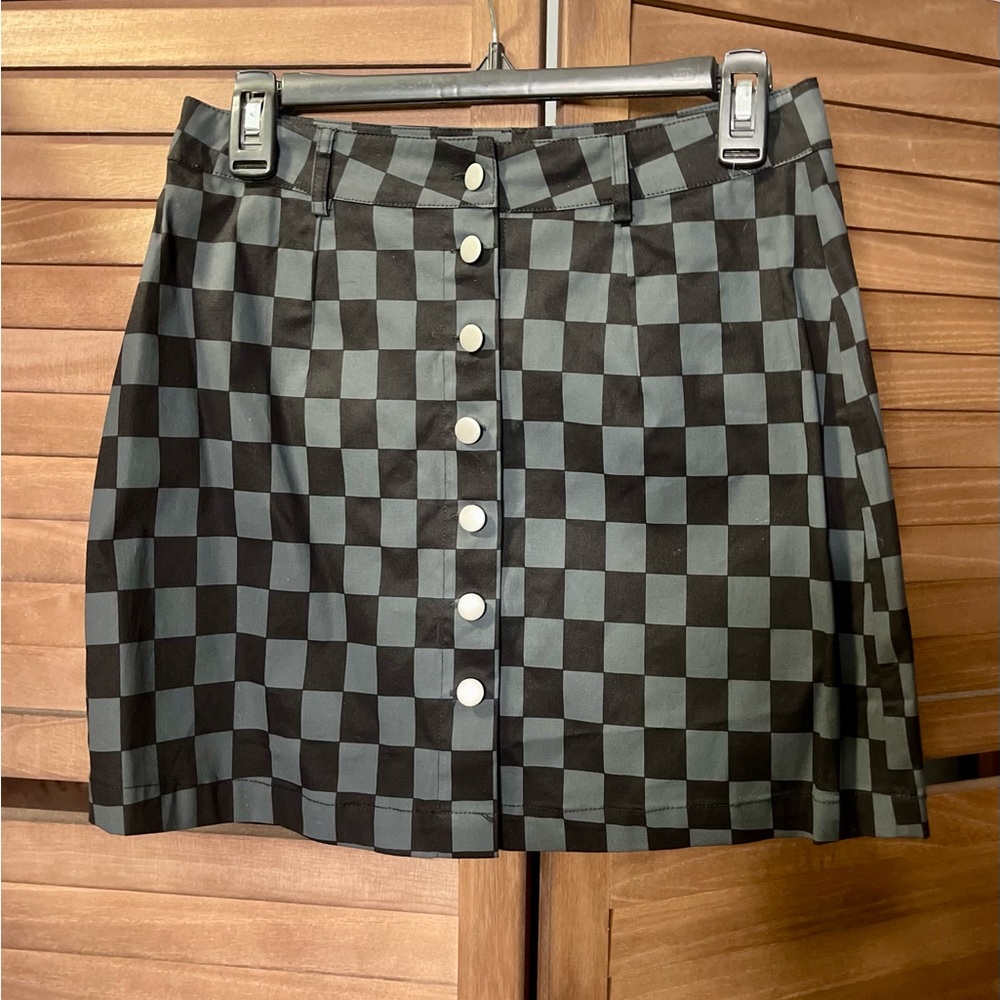 🖤🏁 Black Checkered Button Fly Board Skirt 🏁🖤